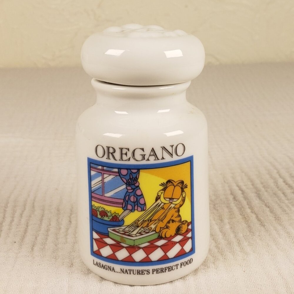 Vintage Danbury Mint 1994 Garfield Ceramic Spice Jar with Lid - Oregano